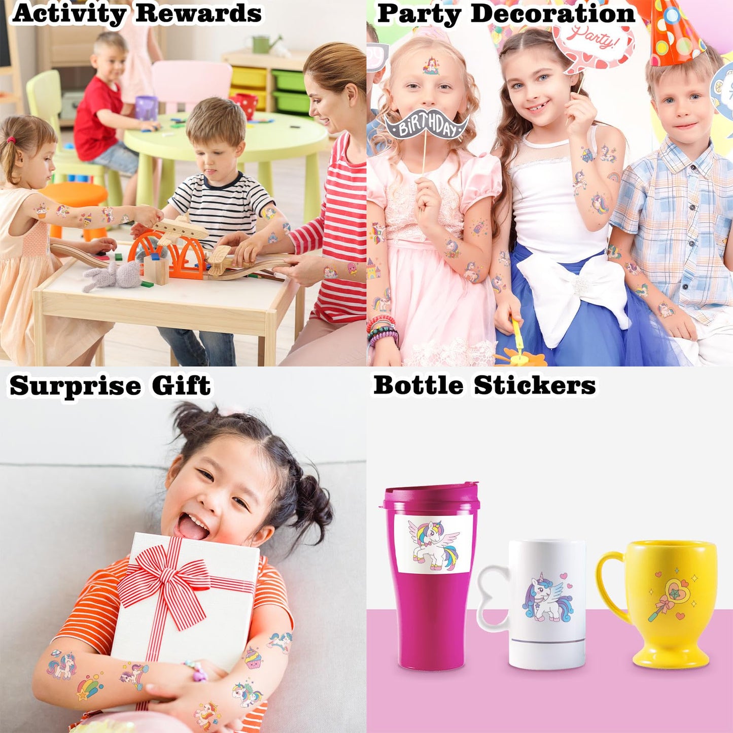 Applying Kopokita unicorn tattoos on skin for party activities