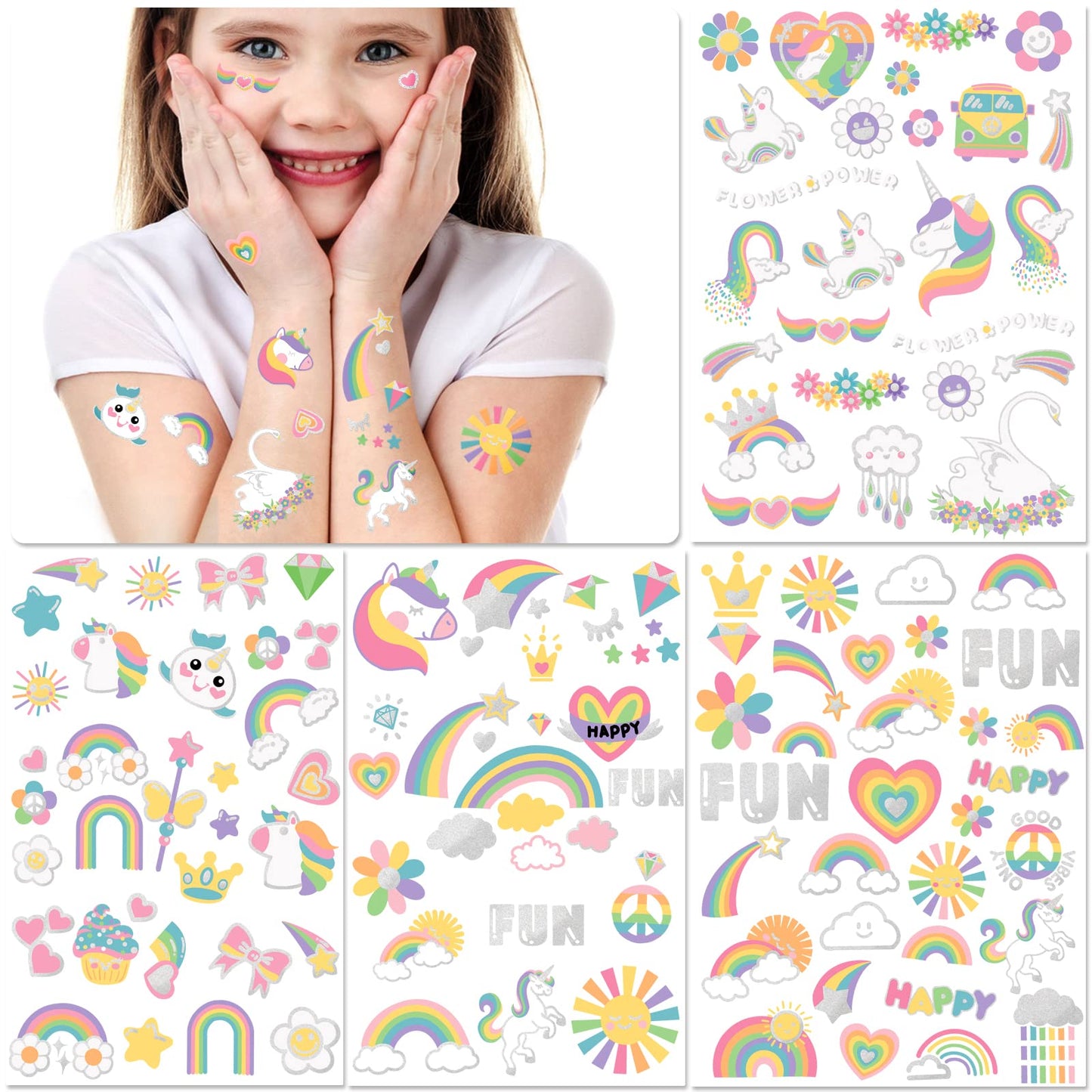Assorted glitter metallic fake tattoo designs for boys and girls
