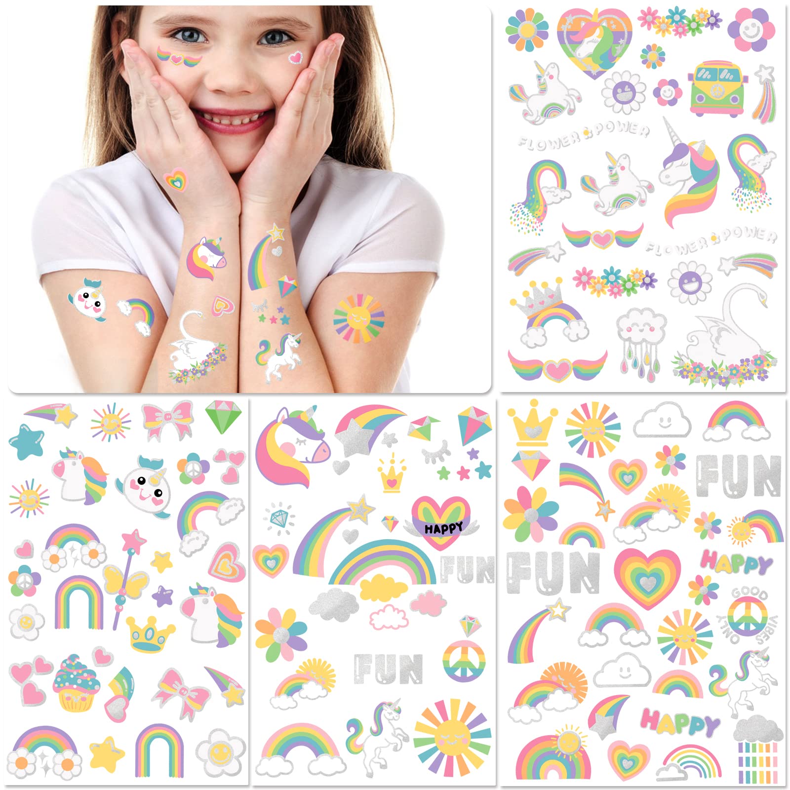 Assorted glitter metallic fake tattoo designs for boys and girls
