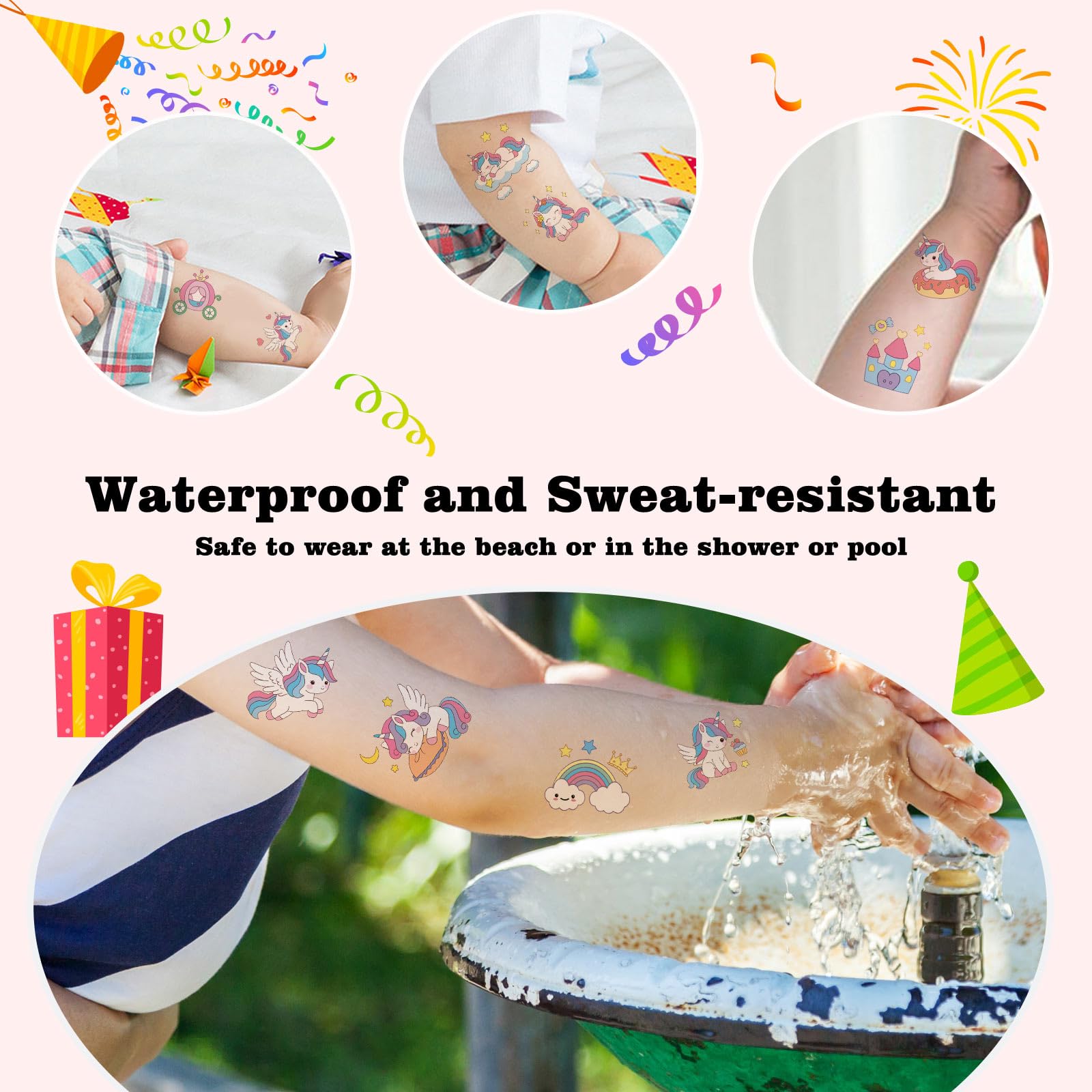 High quality non-toxic unicorn temporary tattoos for girls birthday