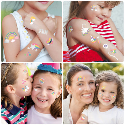 Close up of floral and swan temporary body art stickers