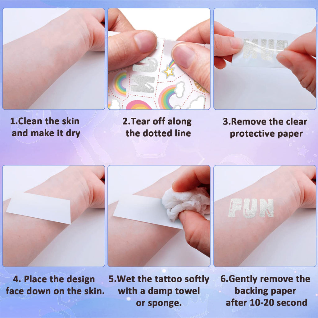 Variety of cute unicorn and crown temporary tattoo styles