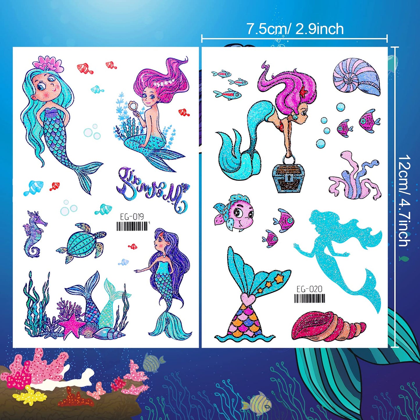 Assorted butterfly and mermaid tattoo designs for girls