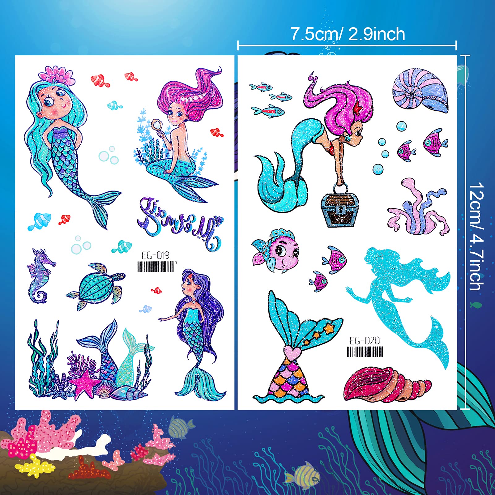 Assorted butterfly and mermaid tattoo designs for girls