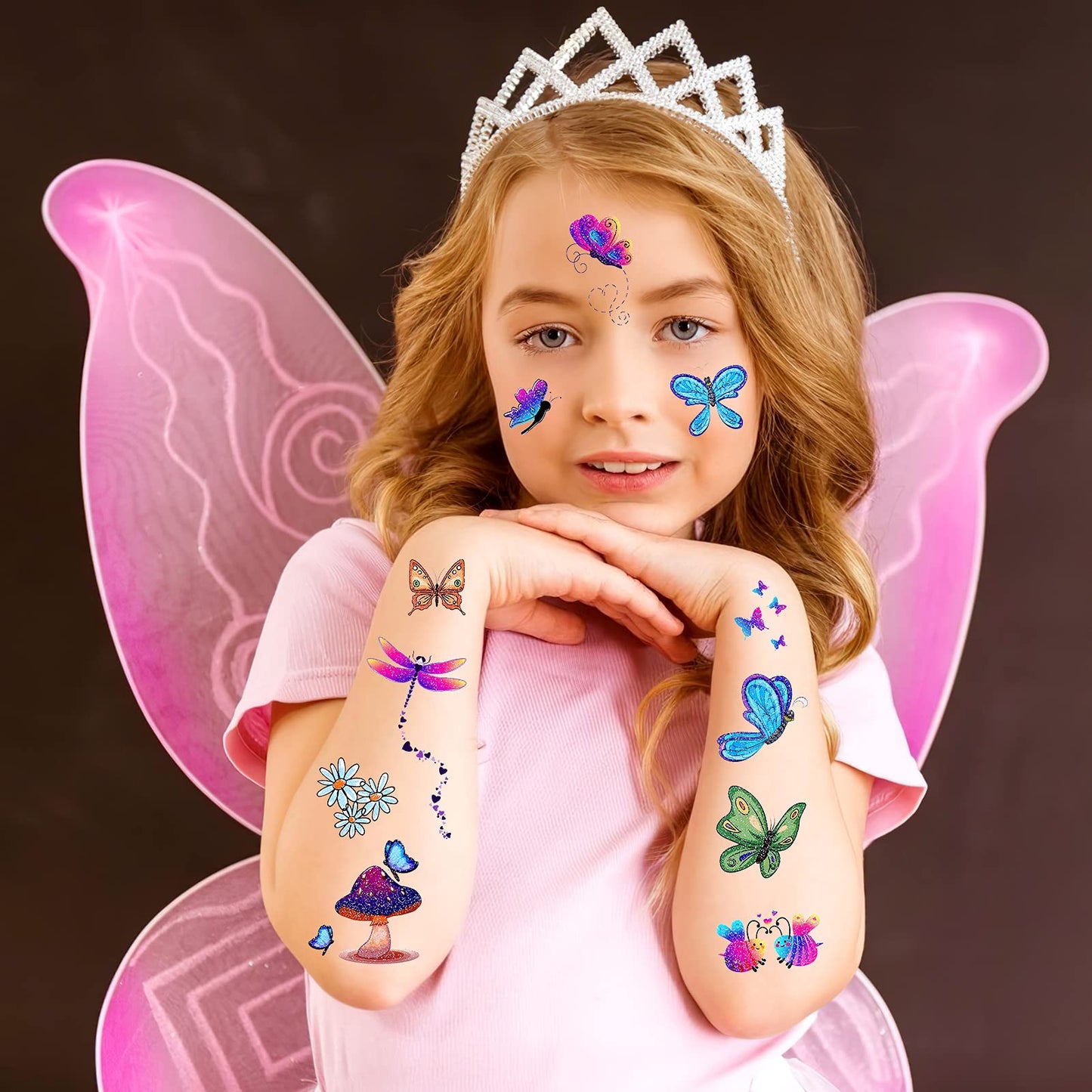 Variety pack of fairy and flower glitter tattoos for kids