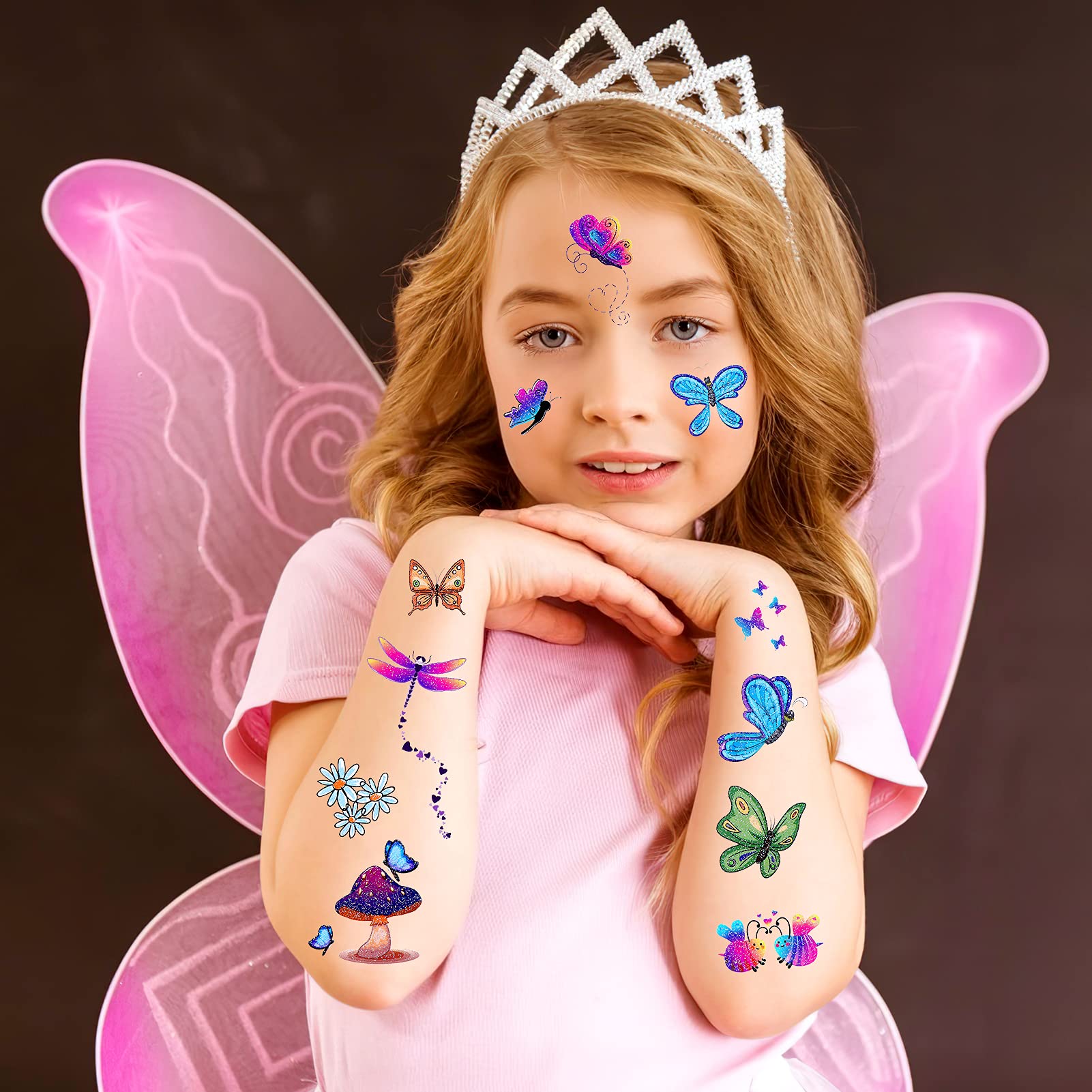 Variety pack of fairy and flower glitter tattoos for kids