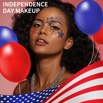 Close up of teenitor patriotic star face jewels on skin