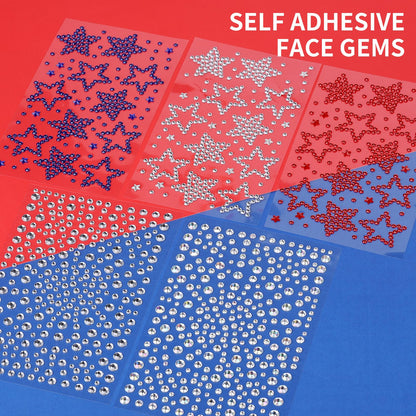 Variety of star rhinestone sizes in red white and blue