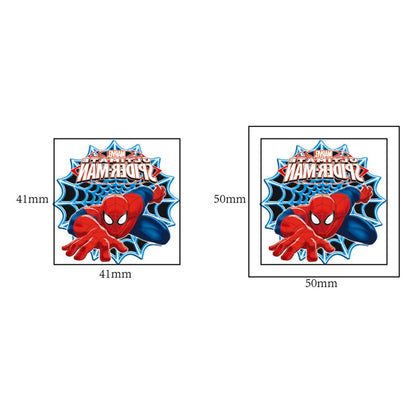 Spider-Man temporary tattoos applied on child arm for birthday
