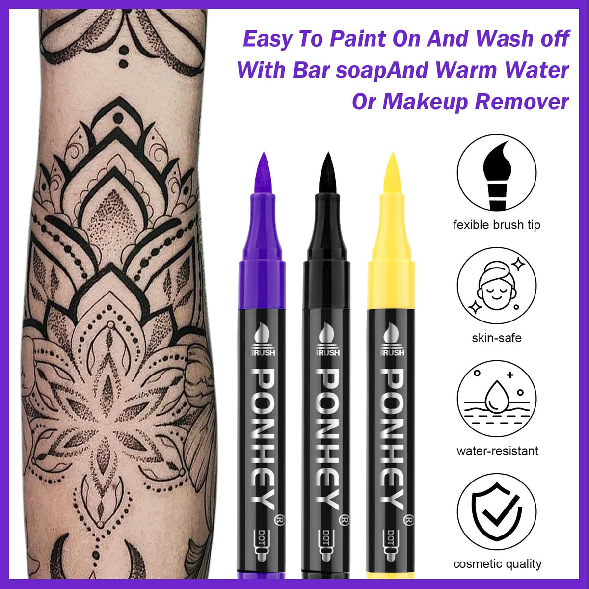 Ponhey body art markers with stencil collection