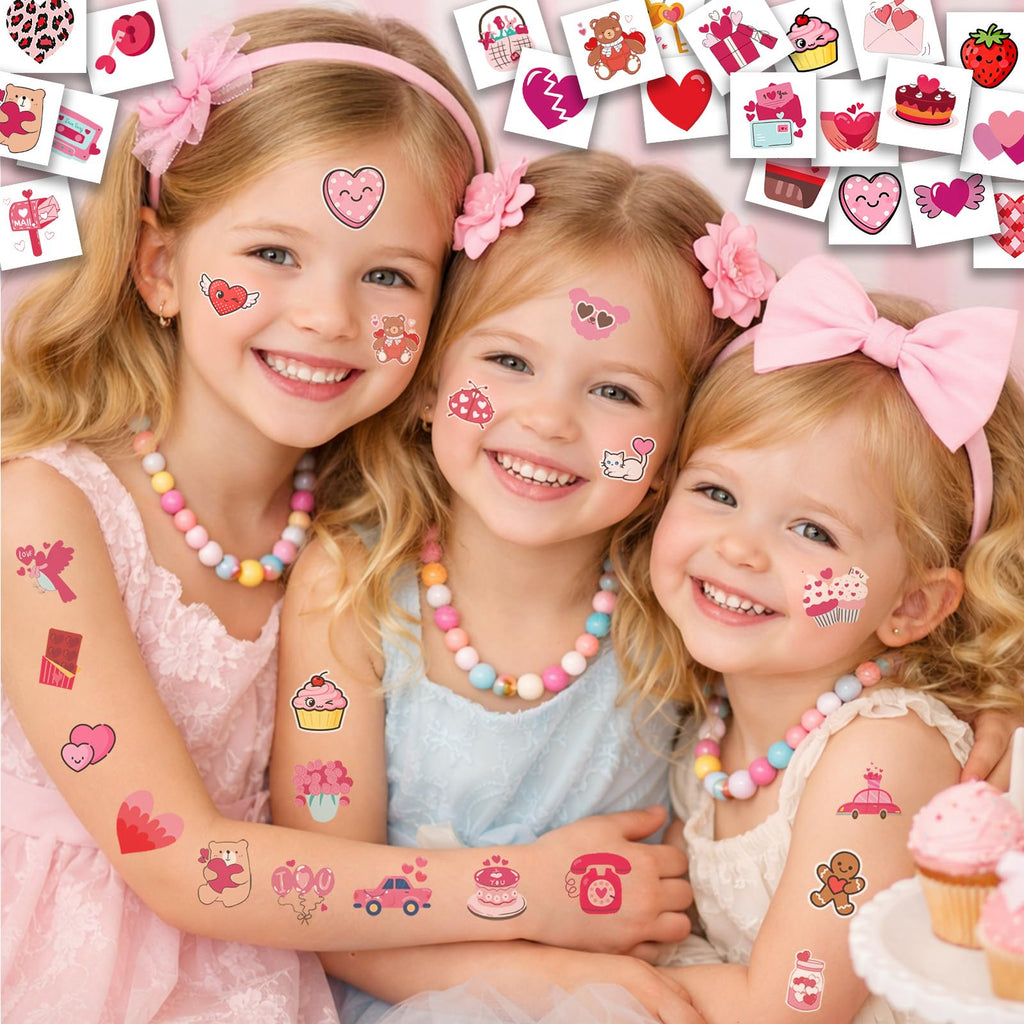 Close up of heart and cupid temporary tattoo designs for kids