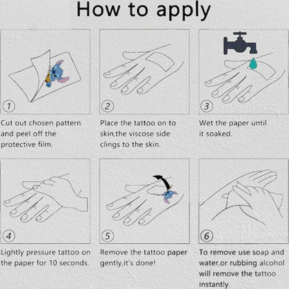 Back of JCQAYB temporary tattoo sheet instructions