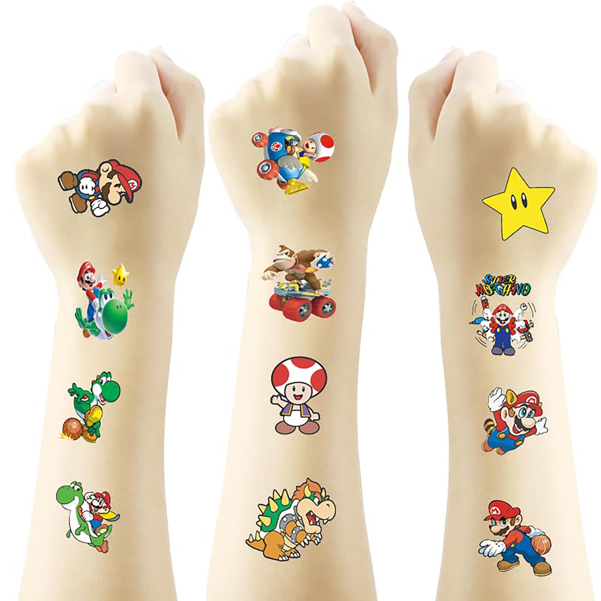 Childrens temporary tattoo set featuring Mario and Luigi characters