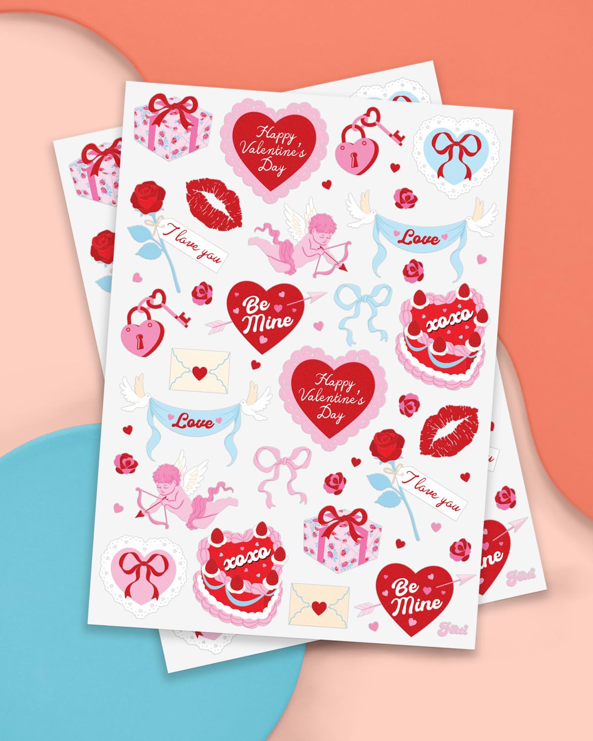 Close up of red and pink heart temporary tattoo designs