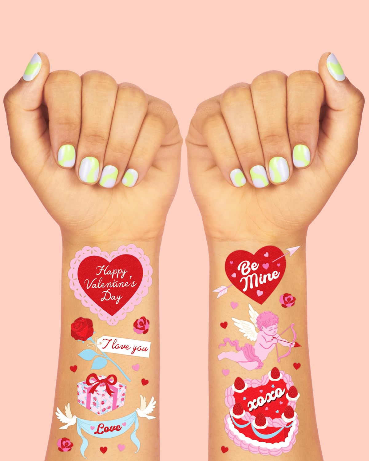 Two sheets of Valentine theme temporary tattoos for party favors