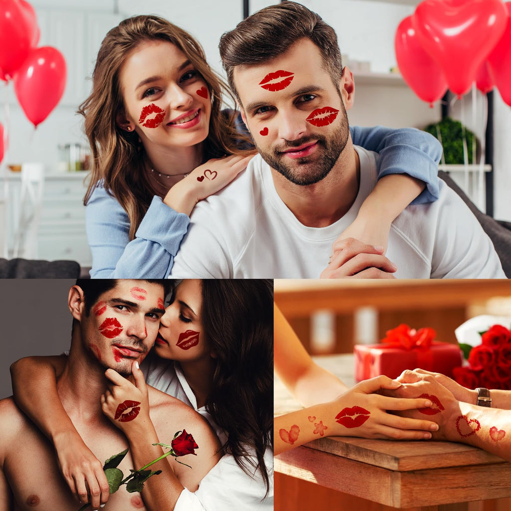 Assorted heart and lip design temporary tattoo sheets.