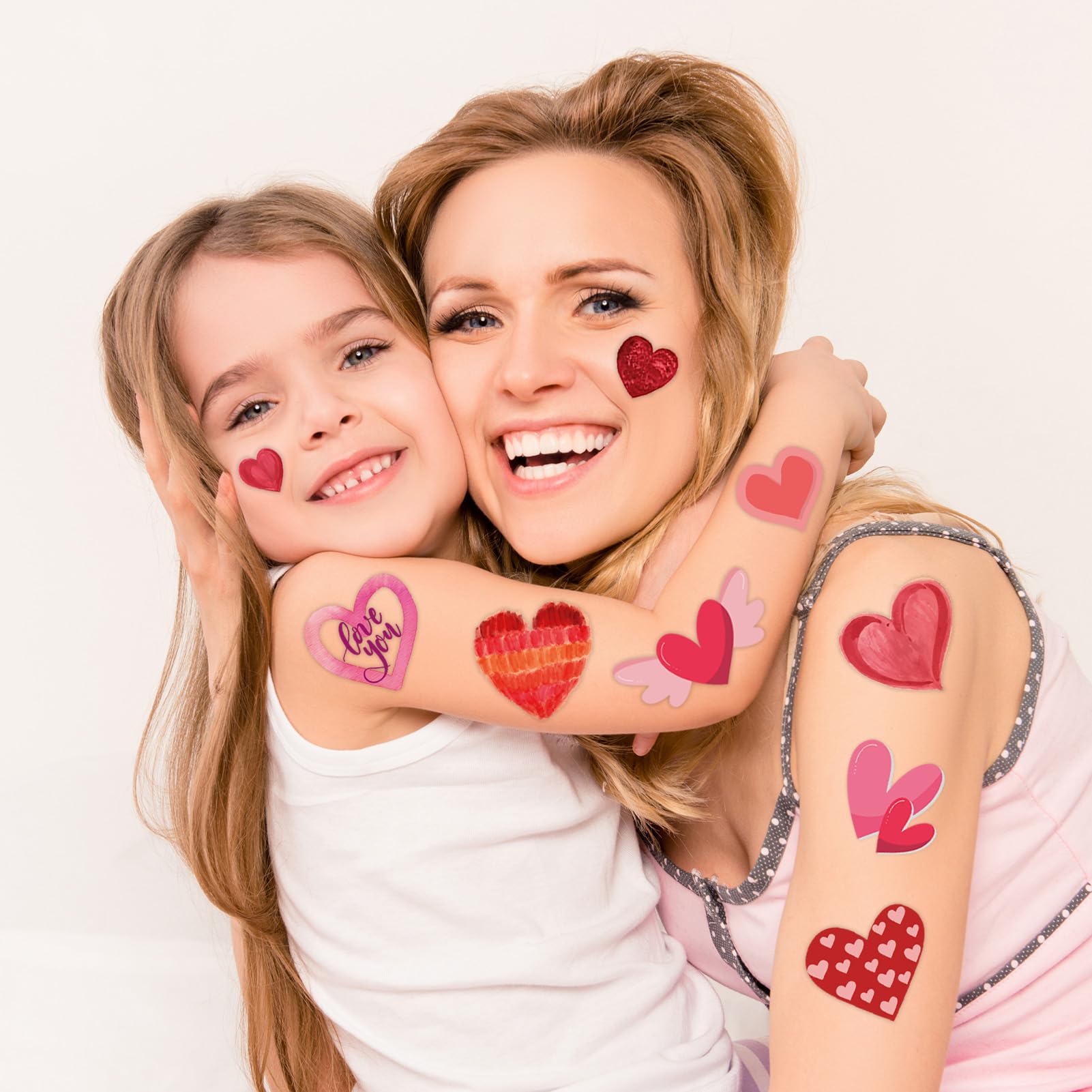 Bulk set of individual Valentine heart tattoos for kids