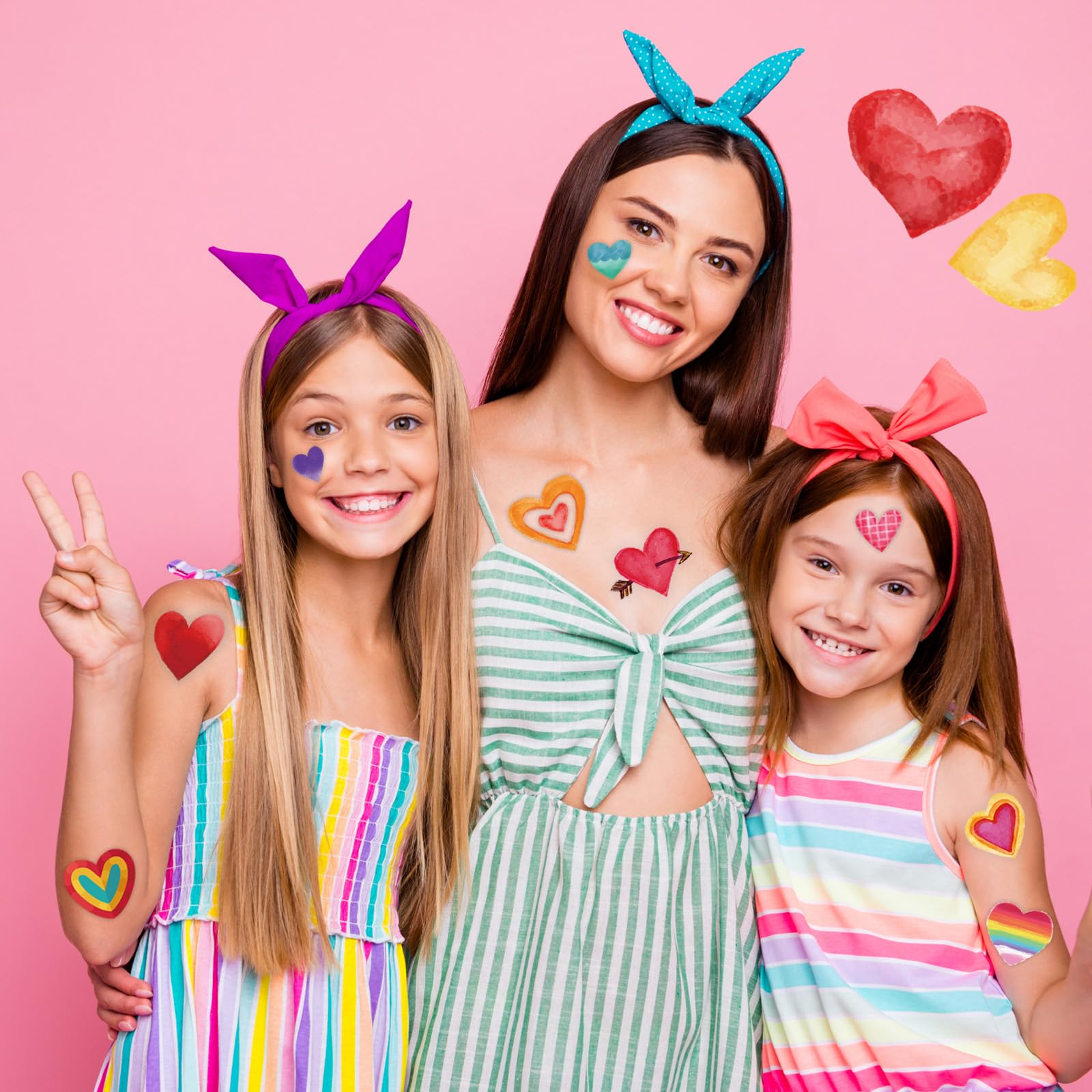 Assorted colorful heart temporary tattoo designs for kids