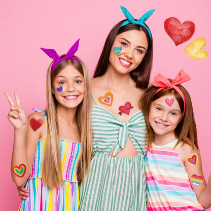 Assorted colorful heart temporary tattoo designs for kids