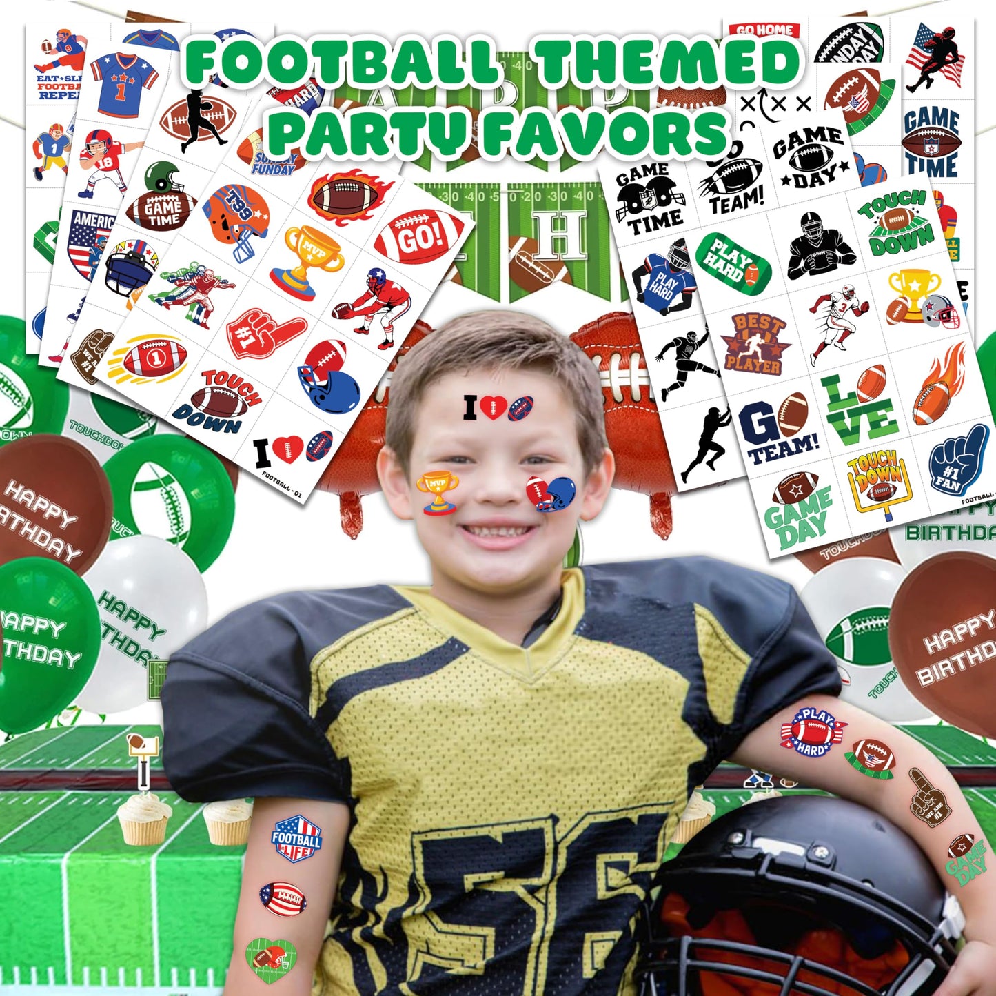 Assorted football basketball and soccer temporary tattoos for kids