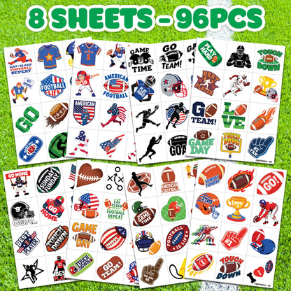 8 sheets of pre-cut sports theme temporary tattoos for party favors