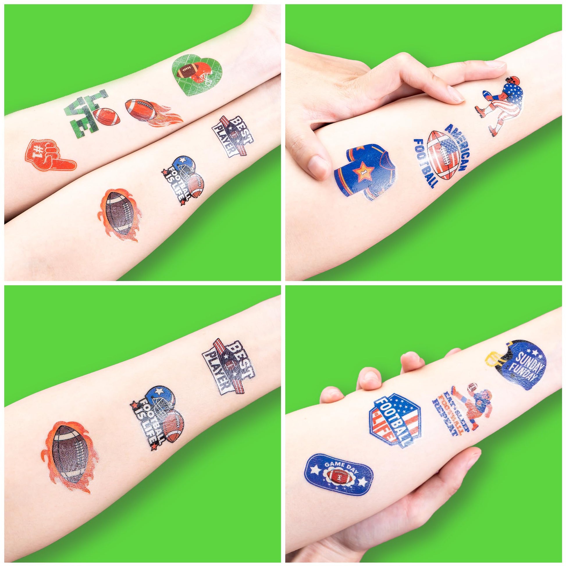 Educational display of 96 piece sports tattoo collection