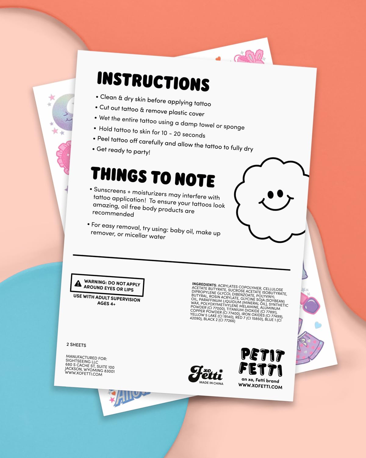 Instructions for applying pink foil temporary tattoos
