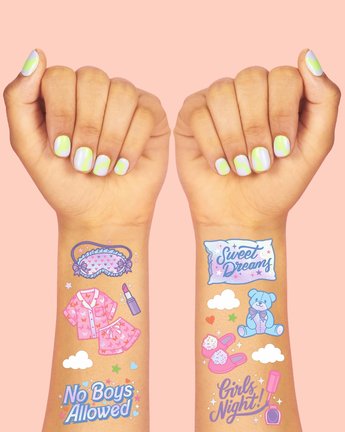 Example of movie night party decor with temporary tattoos
