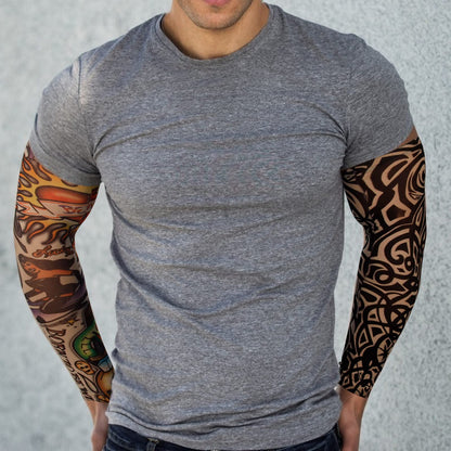 Man wearing Yariew fake tattoo arm sleeves outdoors