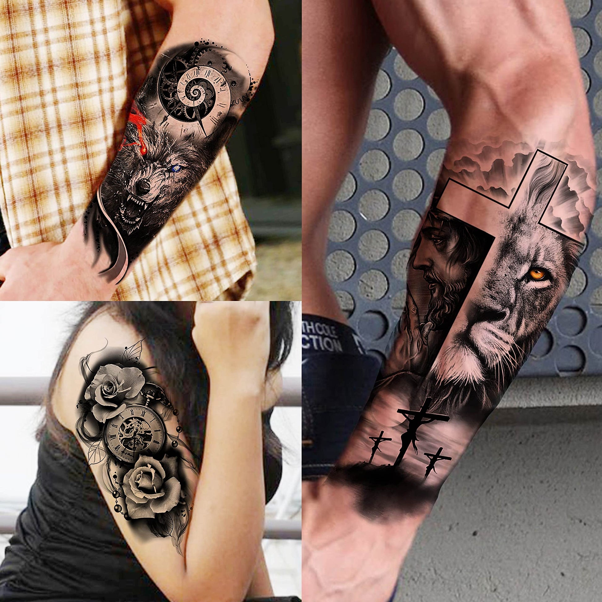 Coktak realistic tribal wolf and lion temporary tattoo sheets