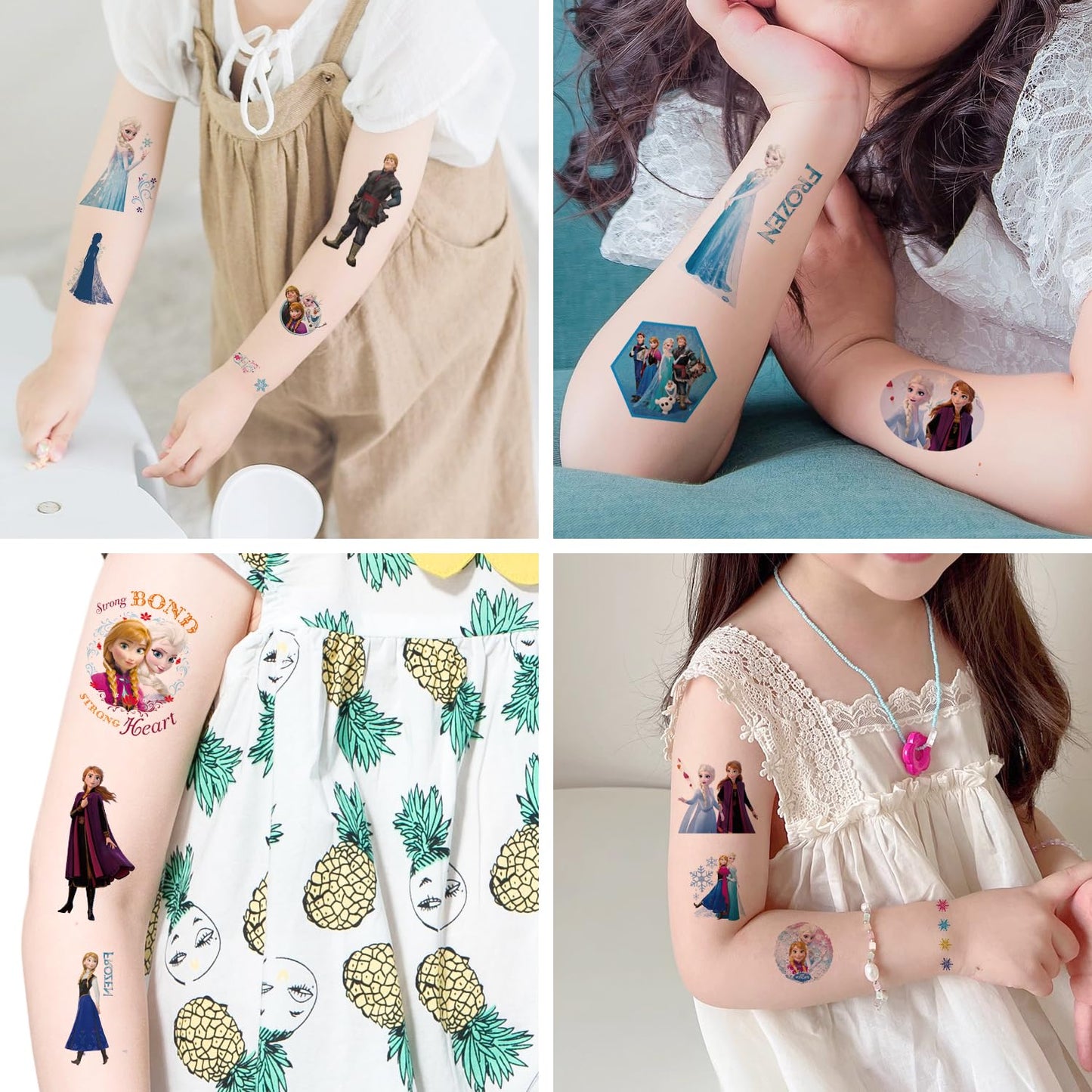 Child applying Disney Frozen temporary tattoo with water