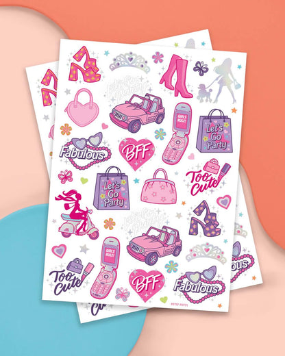 Close up of Xo, Fetti foil tattoo designs including hearts and butterflies
