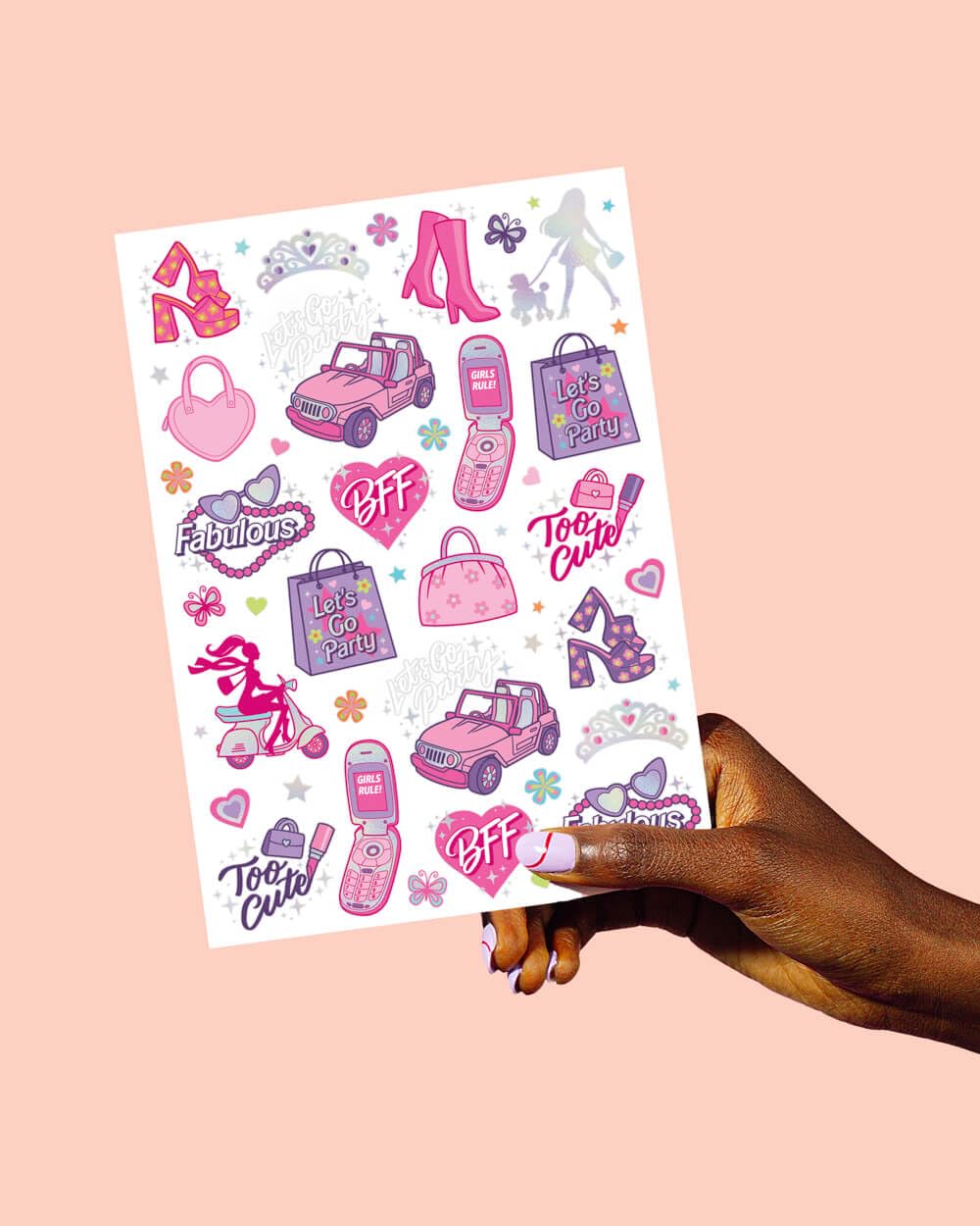 Xo, Fetti tattoo sheet featuring car and tiara designs for kids