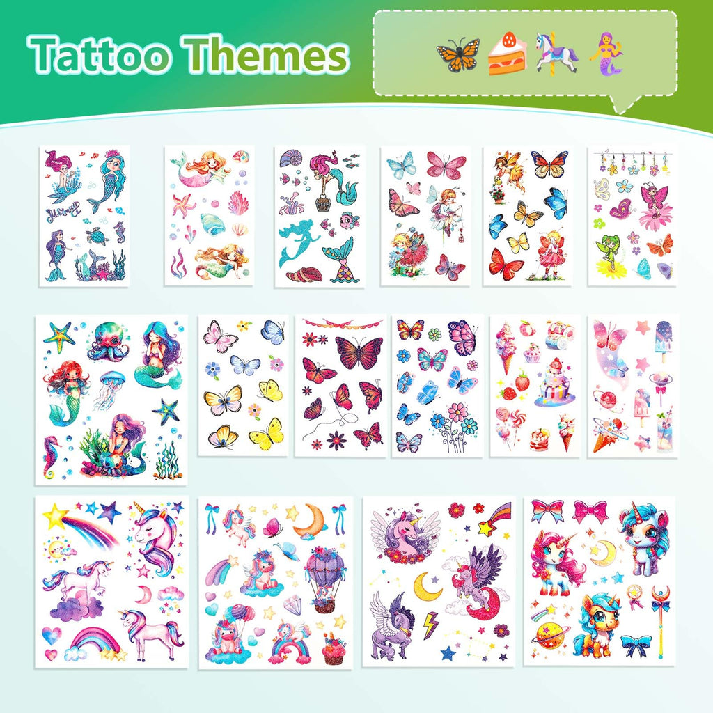 Close up of mermaid theme glitter tattoo sticker design