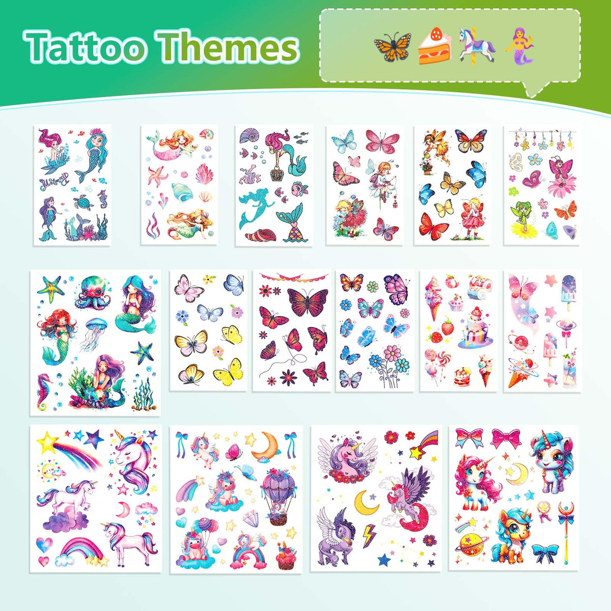 Close up of mermaid theme glitter tattoo sticker design