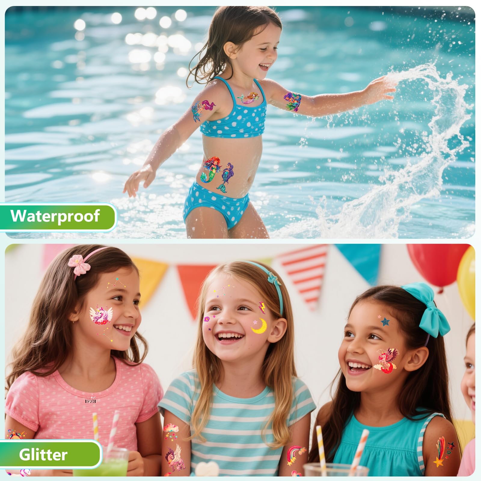 Assorted collection of 150+ glitter temporary tattoos
