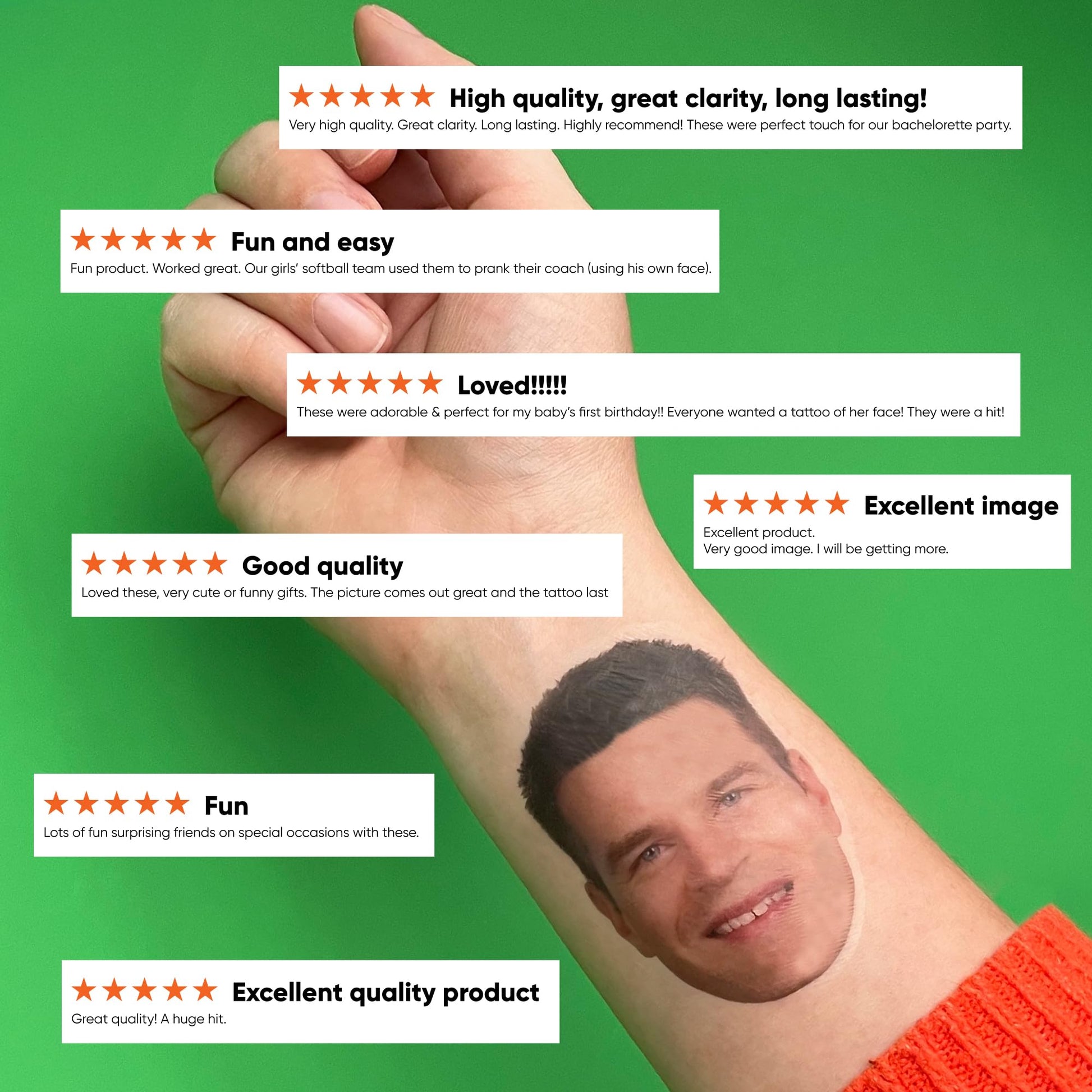 Person applying custom photo temporary tattoo with damp cloth