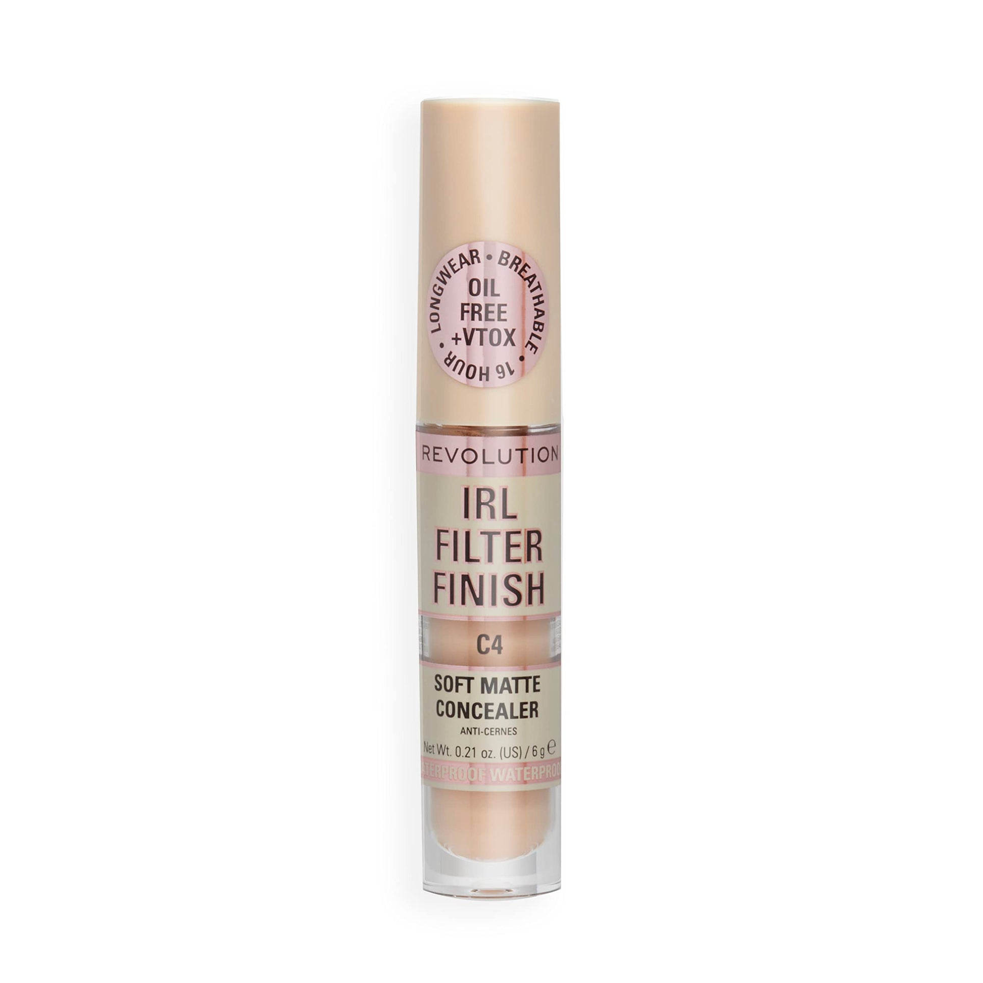 Model wearing Makeup Revolution IRL Filter Finish Concealer