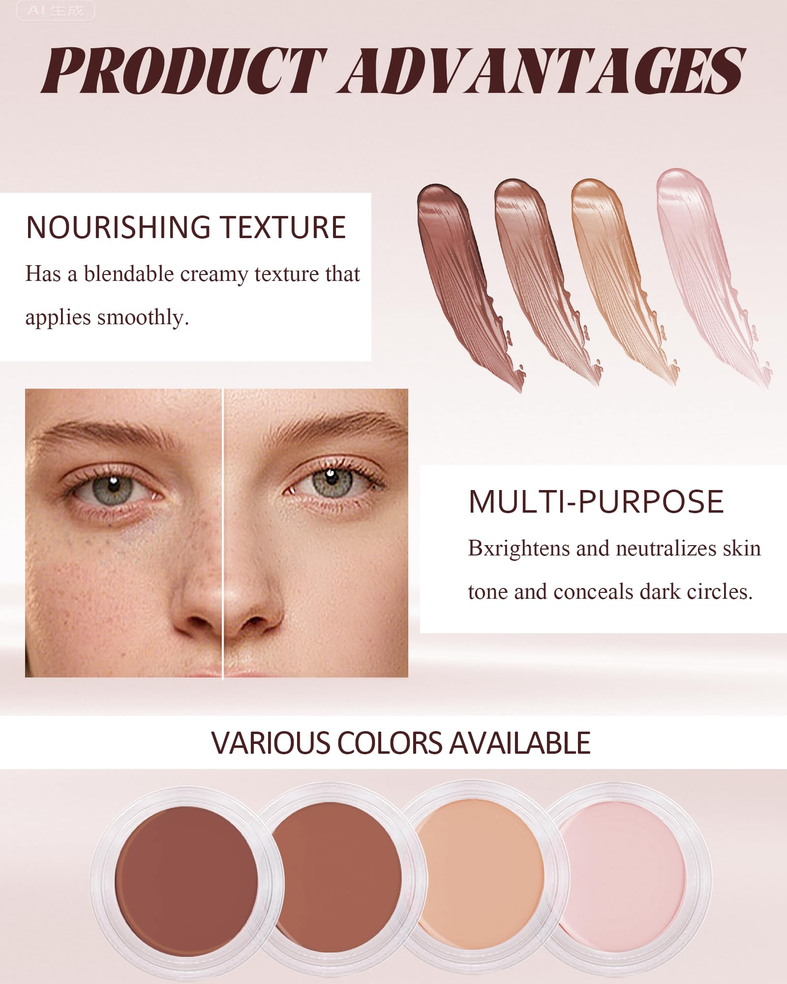 Under eye brightener concealer with included application puffs