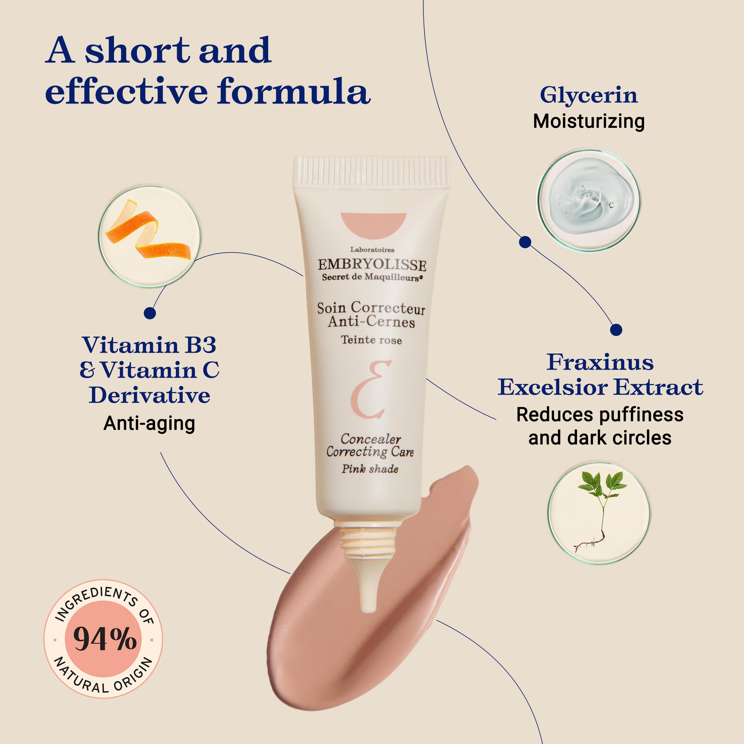 Embryolisse dark circle correcting makeup tube back label