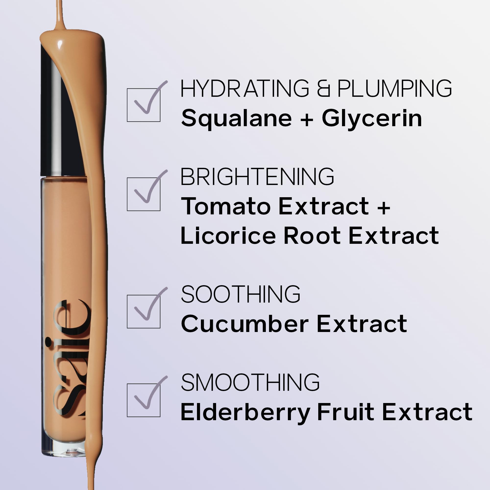 Saie Hydrabeam concealer applicator tip showing creamy texture