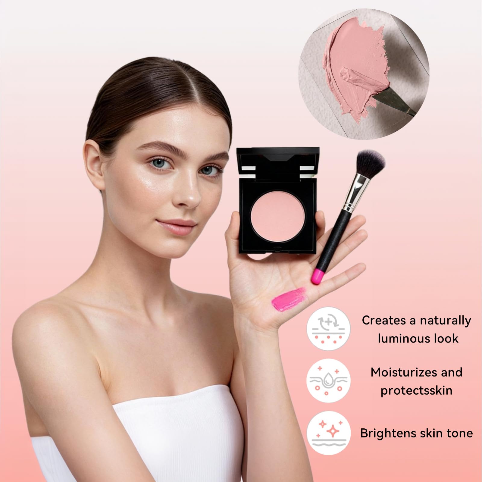 Luminance Milano eye brightener showing pink tone and brush