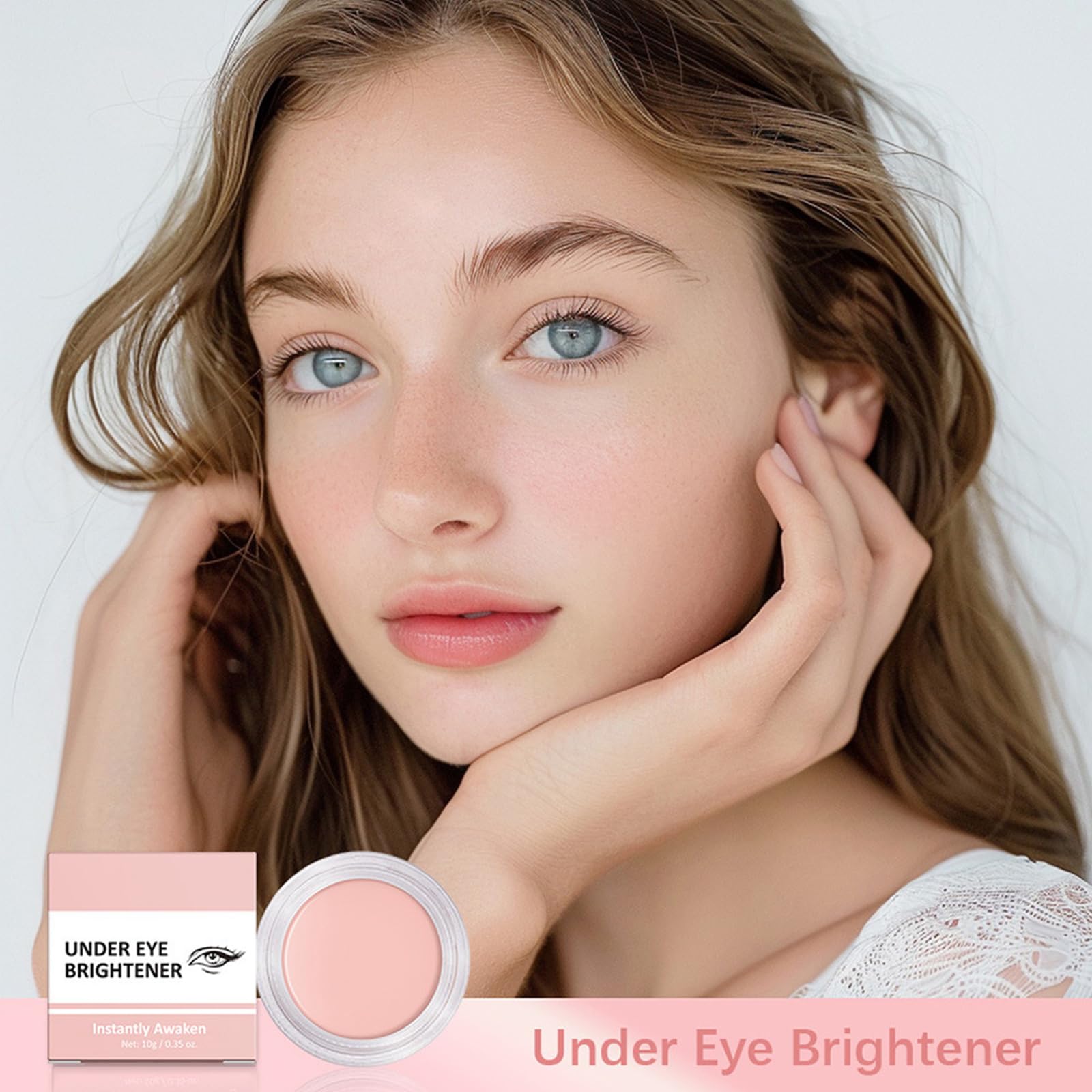 Before and after using pink under eye color corrector