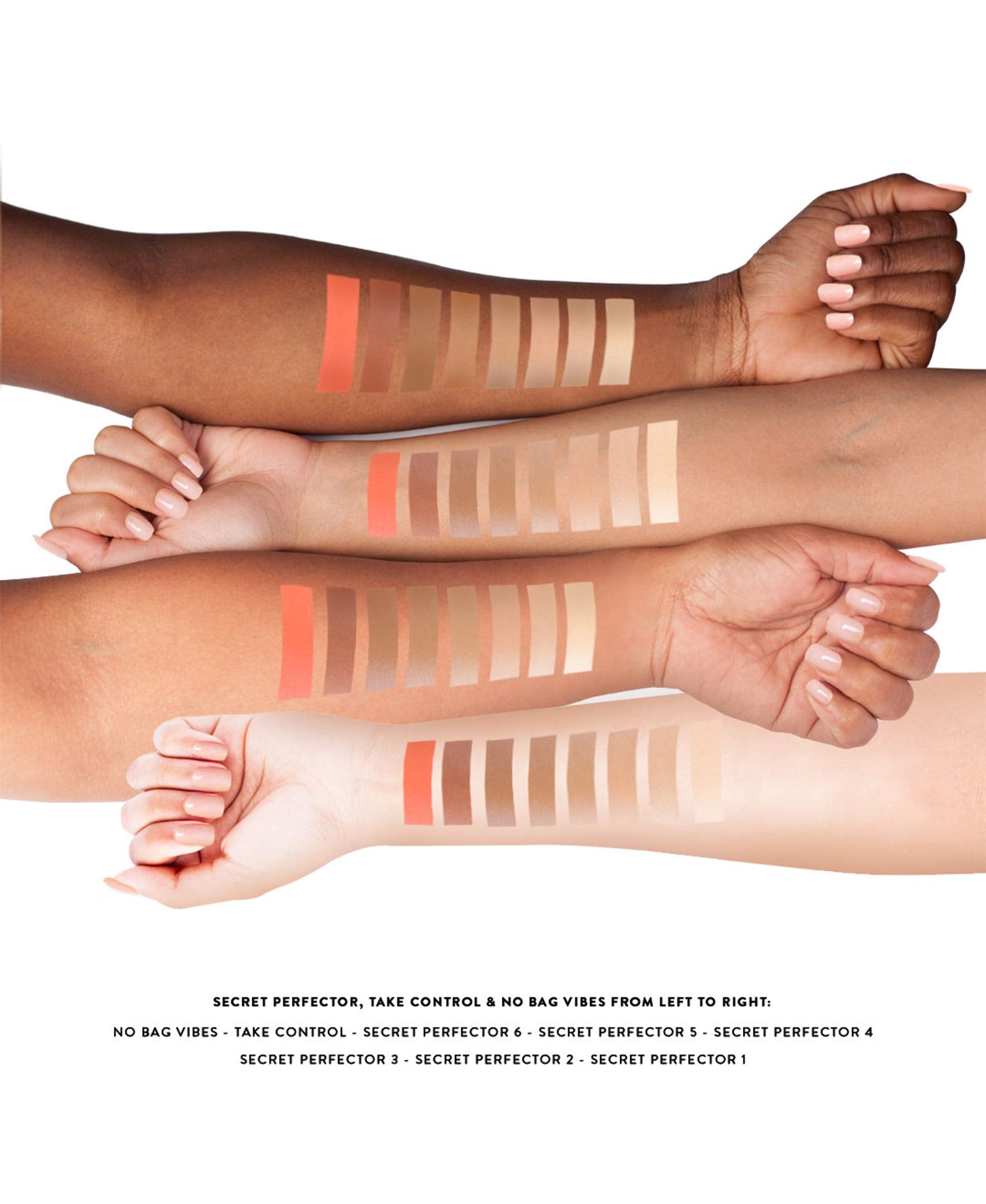 Model showing orange concealer under eye application