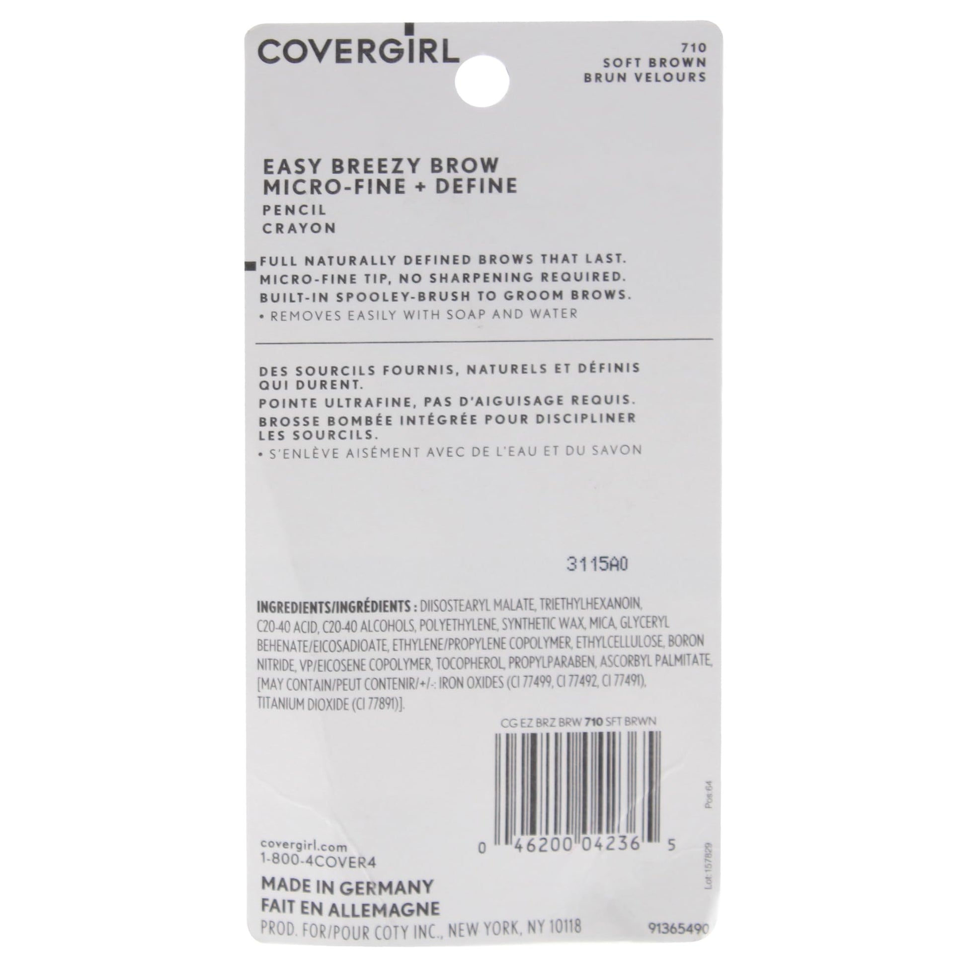 Covergirl brow pencil showing micro-fine tip and spoolie brush detail