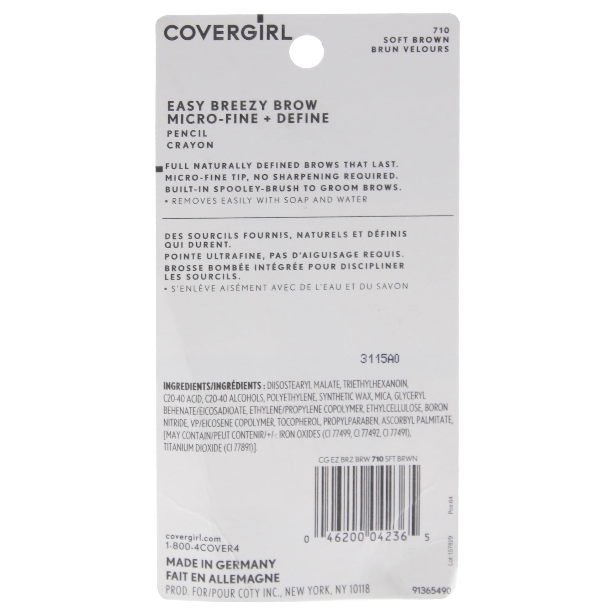 Covergirl brow pencil showing micro-fine tip and spoolie brush detail