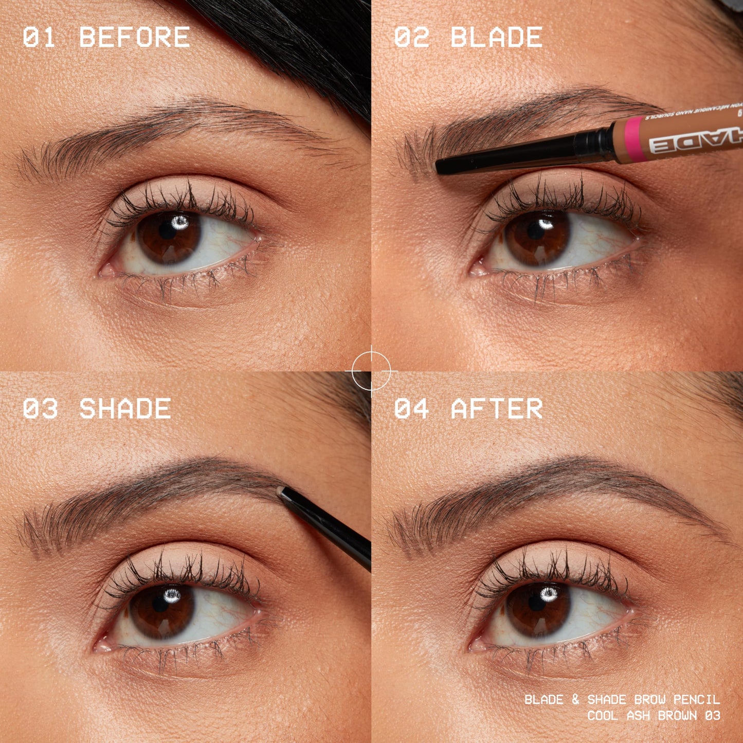 Swatches of the NYX Professional Makeup Espresso brow pencil on different skin tones.
