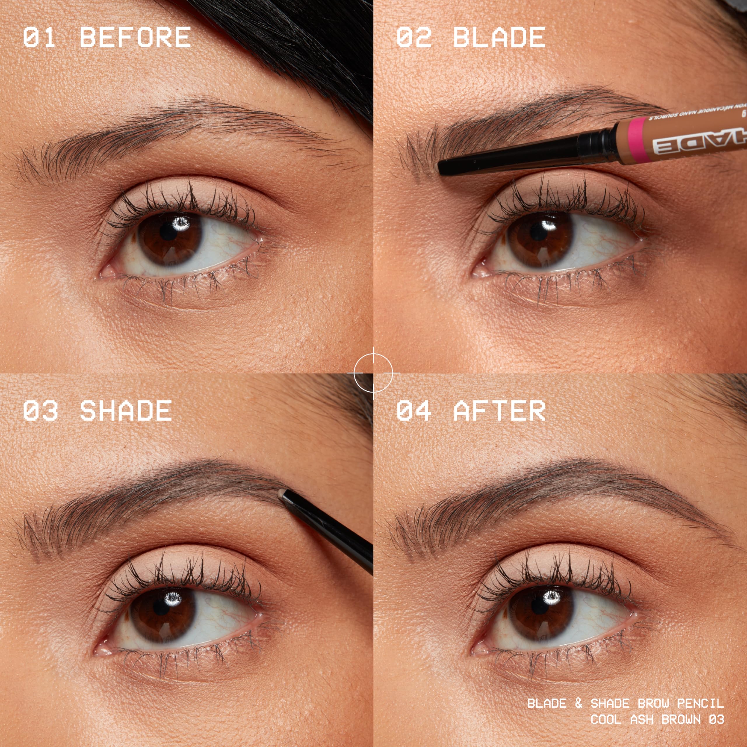 Swatches of the NYX Professional Makeup Espresso brow pencil on different skin tones.