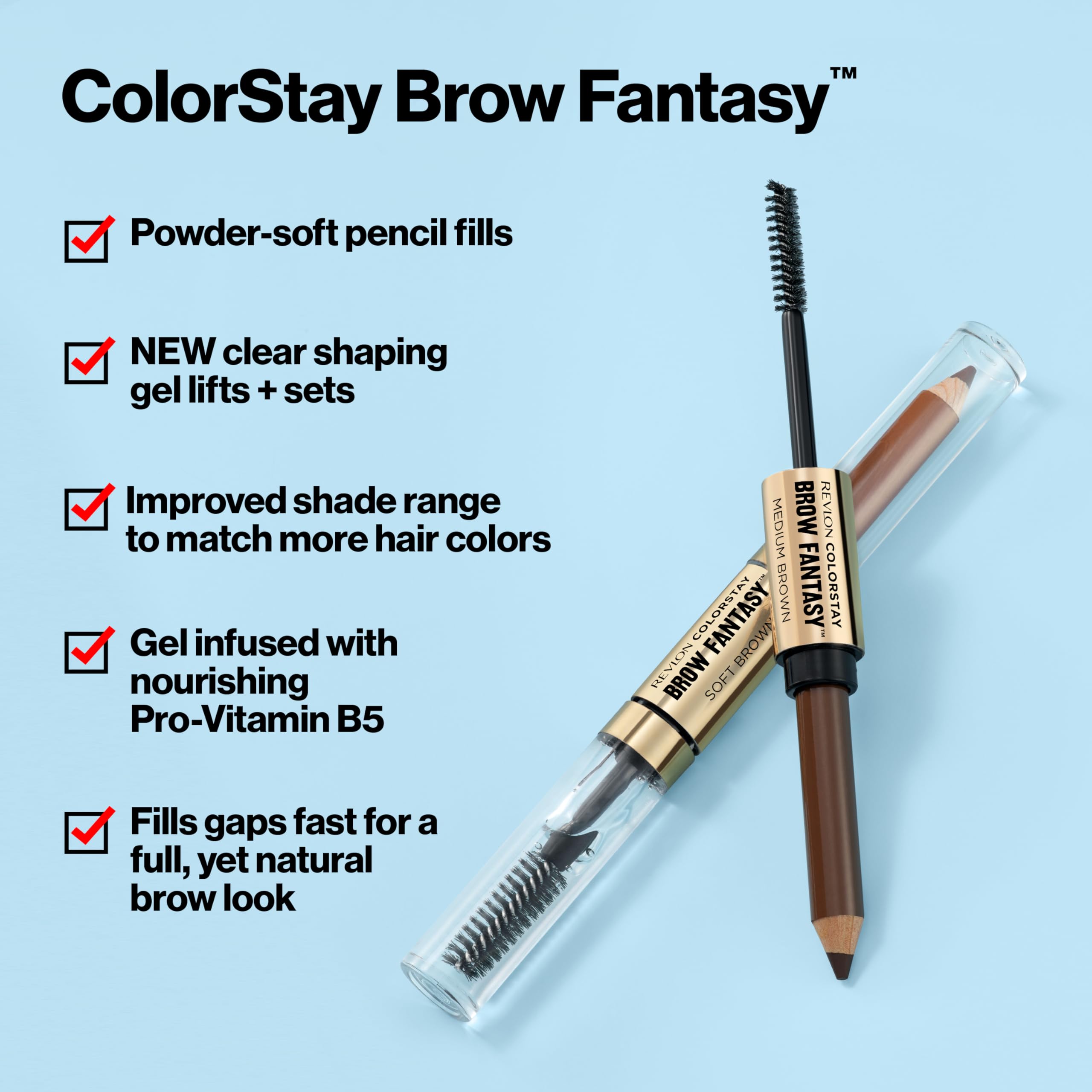 Revlon ColorStay Brow Fantasy 001 Ash Blonde pencil tip and gel spoolie brush