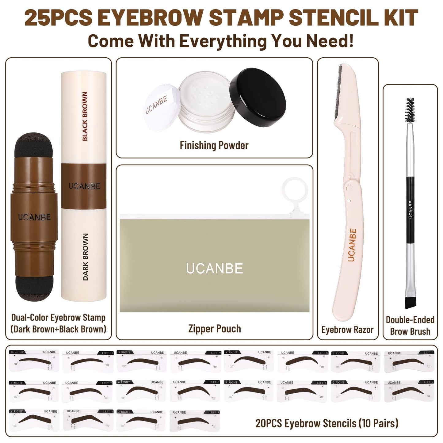 Close up of the UCANBE dual color waterproof brow pomade cap and stamp applicator tool